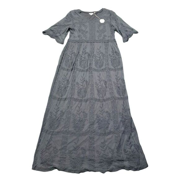PinkBlush Women's Embroidered Lace Cottage Core Short Sleeve Grey Dress M/L - Picture 1 of 8